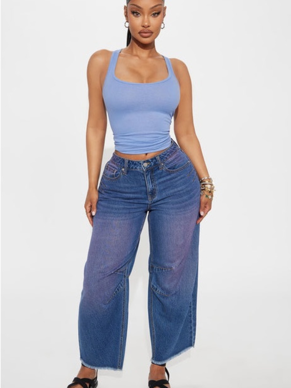 Fashion Nova Two-Tone Wide Leg Jeans in Blue Denim